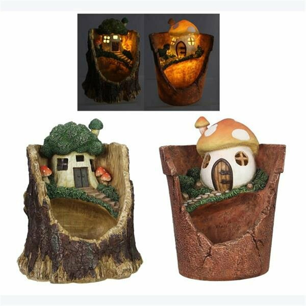 Youngs Resin Garden Cottage Tree House Planter with LED, 2 Assorted 73188